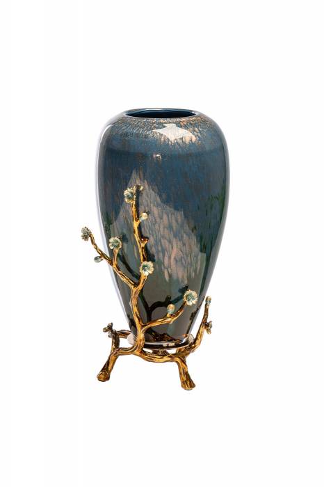 55RV5476S Ваза синяя с золотыми веточками d15*32см