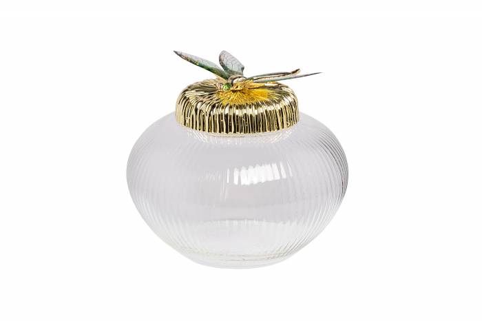 55RD6259S Ваза стеклянная с крышкой со стрекозой d15*14см