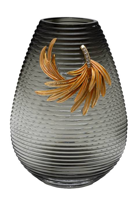 55RV6590L Ваза стеклянная серая с золотой веточкой 21*12*31см