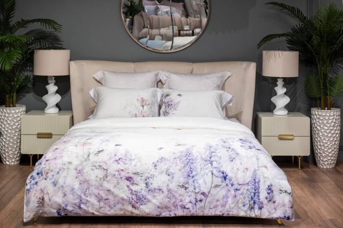 130HB-00072 Комплект постельного белья сатин принт Фиори,сиренево-белый,145*210- 1шт,50*70 -2шт