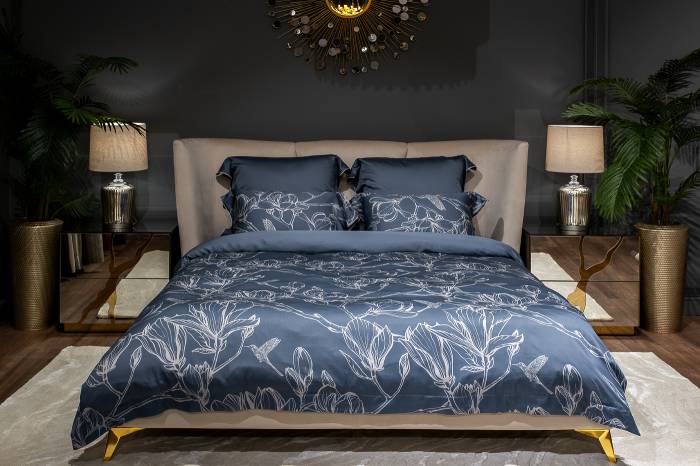 144HF-10413 Пододеяльник принт тенсель Магнолия синий 145*210