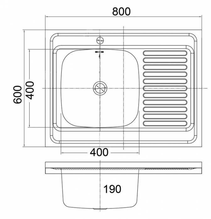 EMAR T6080RQ Накладная мойка RQ: чаша с правой стороны
