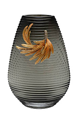 55RV6590S Ваза стеклянная серая с золотой веточкой 17*10*26см